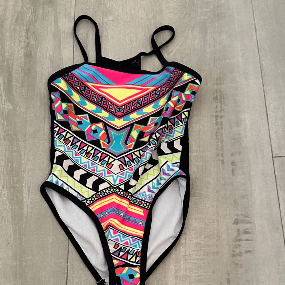 Justice Multicolor Geometric Kids Swim One Piece